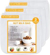 🥛 versatile nut milk bag 3-pack: fine nylon mesh strainer bags for nut milk, juices, cold brew coffee, yogurt, all-purpose food straining - 80&120&200 micron, reusable & food grade - 12''x12'' size! logo