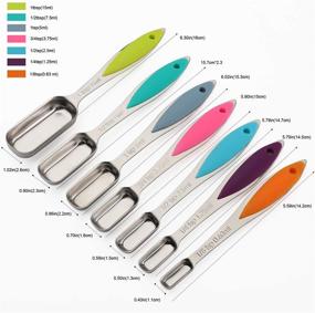 img 2 attached to YellRin Stainless Steel Measuring Spoons Set - 7 Piece Long 🥄 Handle Stackable Teaspoon & Tablespoon Measure Spoon Set for Dry & Liquid Ingredients