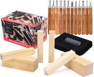 🔪 complete magicfly wood carving kit: 12-piece sk10 carbon steel tools, 6 pine wood blocks, storage bag, linoleum tools – perfect for pumpkin carving, basswood, beginners, and hobby carvers logo