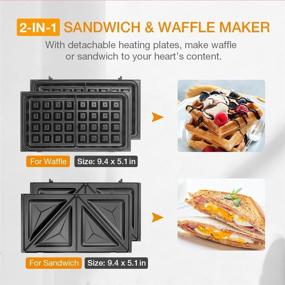 img 2 attached to 🧇 Multifun 2-in-1 Waffle and Sandwich Maker: Non-stick, LED Lights, Cool Touch, Easy to Clean - Black