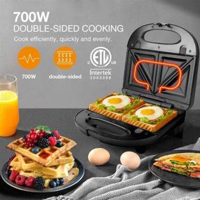 img 3 attached to 🧇 Multifun 2-in-1 Waffle and Sandwich Maker: Non-stick, LED Lights, Cool Touch, Easy to Clean - Black