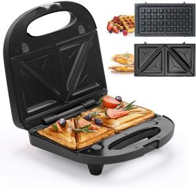 img 4 attached to 🧇 Multifun 2-in-1 Waffle and Sandwich Maker: Non-stick, LED Lights, Cool Touch, Easy to Clean - Black