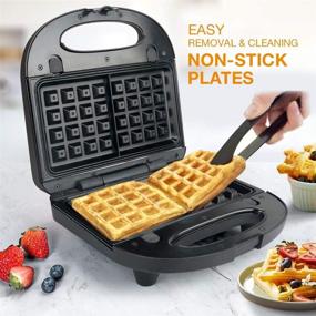 img 1 attached to 🧇 Multifun 2-in-1 Waffle and Sandwich Maker: Non-stick, LED Lights, Cool Touch, Easy to Clean - Black