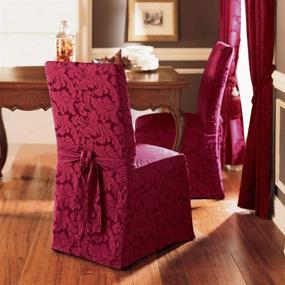 img 1 attached to 🪑 SureFit Home Décor SF35464 Scroll Dining Chair Cover: Relaxed Fit, Burgundy, Machine Washable – Perfect Cotton/Polyester One-Piece Solution