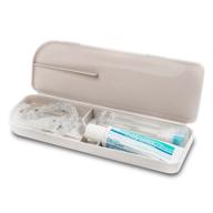 compact & sanitary clear retainer storage: capsule retainer case with brush & toothpaste included logo