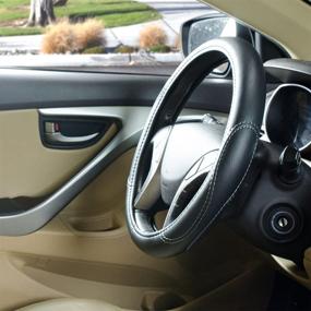 img 3 attached to 🚗 Улучшенные индивидуальные аксессуары 38853P Черное кожаное колесо рулевого управления