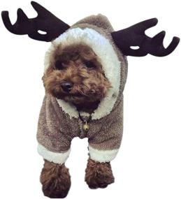 img 4 attached to 🦌 Cute Cartoon Elk Pet Costume - Halloween Christmas Reindeer Cosplay Outfit - Soft Warm Coral Velvet Fleece Pet Jumpsuit - Winter Hooded Coat - Kitten Puppy Clothes - Pet Apparel for Small Dogs Cats