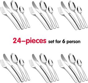 img 3 attached to 🍴 Hobo 24-Piece Stainless Steel Flatware Set: Premium Silverware with Gift Box, Service for 6, Mirror Finish & Smooth Edge