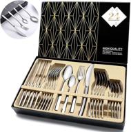 🍴 hobo 24-piece stainless steel flatware set: premium silverware with gift box, service for 6, mirror finish & smooth edge logo