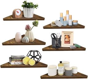 img 4 attached to 📚 HORLIMER Set of 6 Rustic Wood Floating Corner Shelves - Perfect for Bathroom, Kitchen, Bedroom, Living Room, Office, Nursery