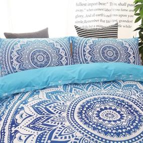 img 1 attached to Bohemian Mandala Duvet Cover Set Twin Size - LSSAWZH (59x83 Inch) with Zipper Closure - 🛏️ Includes 1 Blue Microfiber Duvet Cover and 1 Pillowcase - Bedding Set for Boys, Girls, Kids, and Teens