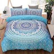 bohemian mandala duvet cover set twin size - lssawzh (59x83 inch) with zipper closure - 🛏️ includes 1 blue microfiber duvet cover and 1 pillowcase - bedding set for boys, girls, kids, and teens logo