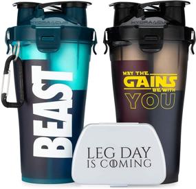 img 4 attached to 🌈 Hydra Cup - 30-Ounce Dual Shaker Bottle, (2 Pack + Pill Container) with 15oz Compartments for Pre & Post Workout, Leak Proof, Vibrant Colors, Patented PRE + Protein Shaker Cup, Time-Saving & Well-Equipped