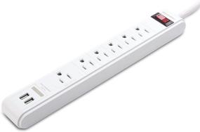 img 1 attached to 🔌 White Power Strip with USB Charging Ports, Surge Protector - 2-Pack, 6 Outlet, Long 8ft Extension Cord by Cable Matters