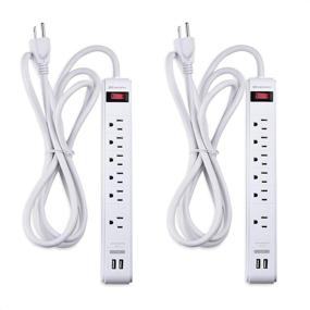 img 4 attached to 🔌 White Power Strip with USB Charging Ports, Surge Protector - 2-Pack, 6 Outlet, Long 8ft Extension Cord by Cable Matters