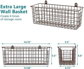 img 3 attached to 🧺 Марафанси Дополнительная большая проволочная корзина 4 штуки: рустик-органайзер для дома, кухни и ванной комнаты с подвесным креплением на стену, полочкой для хранения в шкафу, бурым декором фермерского стиля.