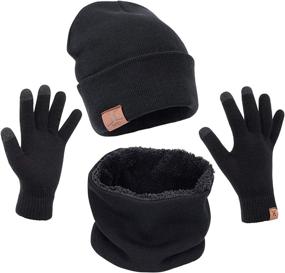 img 4 attached to 🧤 Unisex Winter Knit Beanie Hat, Scarf, and Glove Set - MAYLISACC 3-Piece Neck Warmer Combo with Touchscreen Gloves