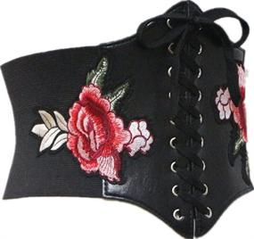 img 1 attached to 🌸 Womens Floral Embroidered Lace-Up Corset Waist Belt - Waspie Style