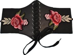 img 3 attached to 🌸 Womens Floral Embroidered Lace-Up Corset Waist Belt - Waspie Style