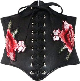 img 4 attached to 🌸 Womens Floral Embroidered Lace-Up Corset Waist Belt - Waspie Style