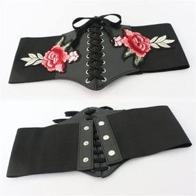 img 2 attached to 🌸 Womens Floral Embroidered Lace-Up Corset Waist Belt - Waspie Style