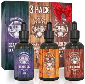 img 3 attached to Viking Revolution Beard Oil Conditioner 3 Pack - Natural Variety Set for a Healthy Beard - Sandalwood, Pine & Cedar, Clary Sage - Conditioning and Moisturizing