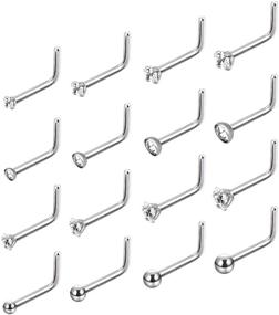 img 1 attached to 💎 Set of 16 Stainless Steel Cubic Zirconia Nose Rings Nose Studs for Women and Girls - Mudder 20G, Body Piercing Jewelry in 4 Trendy Styles