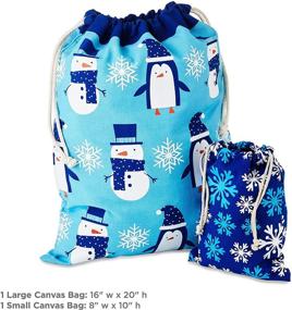 img 2 attached to 🎁 Hallmark Blue Drawstring Gift Bag Bundle: Snowmen, Penguins, Snowflakes for Christmas, Hanukkah, Holidays, Birthdays - 2 Fabric Gift Bags: Medium (10") & Large (19")