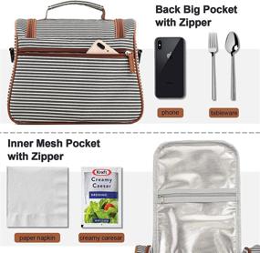 img 2 attached to 🥪 HOMESPON Insulated Lunch Bag - Stylish Cooler Tote for Work, Picnic, or Travel - Black and White Stripe - Reusable Lunch Box Container with Shoulder Strap