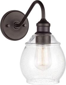 img 2 attached to Stone & Beam Metal Vanity Light Wall Sconce with Seeded Glass Shade, Vintage Edison Bulb Included - 10.75&#34;H, Dark Bronze - Amazon Brand