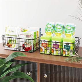 img 2 attached to Versatile Black Metal Wire Baskets: 6 Pack 🧺 Storage Solution for Pantry, Freezer, Kitchen, Cabinet, Bathroom by F-color