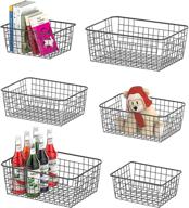 versatile black metal wire baskets: 6 pack 🧺 storage solution for pantry, freezer, kitchen, cabinet, bathroom by f-color логотип