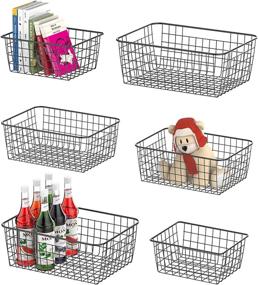 img 4 attached to Versatile Black Metal Wire Baskets: 6 Pack 🧺 Storage Solution for Pantry, Freezer, Kitchen, Cabinet, Bathroom by F-color