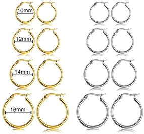 img 3 attached to Stylish & Hypoallergenic: Set of 8 Small Hoop Earrings in Stainless Steel 👑 - Nickel-Free Silver & Gold for Girls and Women (10 14 16MM) by EXGOX