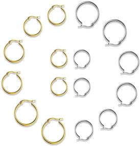 img 4 attached to Stylish & Hypoallergenic: Set of 8 Small Hoop Earrings in Stainless Steel 👑 - Nickel-Free Silver & Gold for Girls and Women (10 14 16MM) by EXGOX