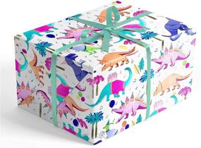 img 2 attached to Премиум складная упаковочная бумага для детской динозаврской вечеринки, 2 фута х 10 футов - Идеальная упаковка для динозавров на день рождения.
