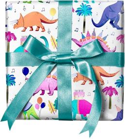 img 3 attached to Премиум складная упаковочная бумага для детской динозаврской вечеринки, 2 фута х 10 футов - Идеальная упаковка для динозавров на день рождения.