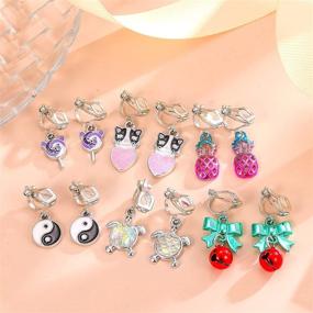 img 3 attached to 🌈 Aganippe Girls Clip On Earrings Set - Non-Piercing Dangle Drop Jewelry for Little Girls: Unicorn, Rainbow, Mermaid Earrings (20/24 Pairs)