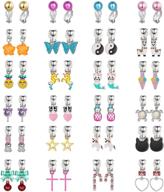 🌈 aganippe girls clip on earrings set - non-piercing dangle drop jewelry for little girls: unicorn, rainbow, mermaid earrings (20/24 pairs) logo