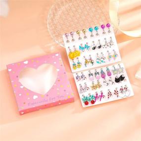 img 2 attached to 🌈 Aganippe Girls Clip On Earrings Set - Non-Piercing Dangle Drop Jewelry for Little Girls: Unicorn, Rainbow, Mermaid Earrings (20/24 Pairs)