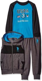 img 2 attached to 👕 U.S. Polo Assn. Boys' Wide Stripe Hooded Fleece Vest and Jog Pant Set with Long Raglan Sleeve T-Shirt - Comfy & Stylish Outfit Combo!