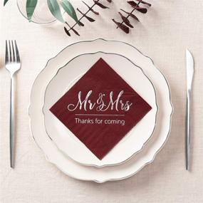 img 3 attached to 🤵 Crisky Wedding Napkins - Elegant Mr Mrs Burgundy Silver Disposable Napkins for Wedding Decor - 100 Pcs, 3-Ply