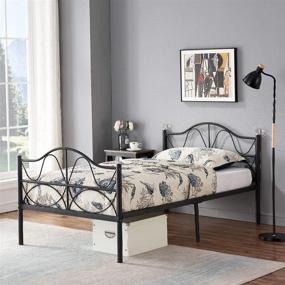 img 2 attached to 🛏️ VECELO Twin Size Metal Platform Bed Frame with Headboard and Deluxe Crystal Ball, Easily Assembled, Matte Black - No Box Spring Needed for Mattress Foundation