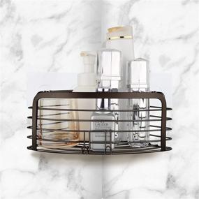 img 3 attached to Stainless Steel Corner Shower Caddy Organizer with Adhesive, Hook, and Shelf Rack for Bathroom, Washroom, Kitchen - Bronze Finish