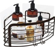 stainless steel corner shower caddy organizer with adhesive, hook, and shelf rack for bathroom, washroom, kitchen - bronze finish logo