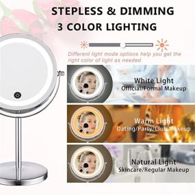 img 3 attached to 🔆 ALHAKIN 3 Color Lighting Makeup Mirror with Lights, Double-Sided Lighted Vanity Mirror, 7X Touch Sensor Magnifying Mirror, Adjustable Lights, 360 Degree Rotation