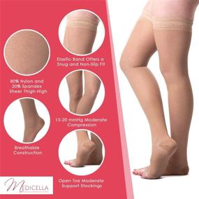 img 4 attached to Premium Medicella Thigh High Compression Stockings for Women | Open Toe | 15-20 mmHg Medical Quality