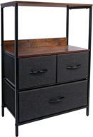 🛏️ connoo nightstand - industrial rustic black bedside table with 3 fabric drawer, storage shelf, 2 wooden top - perfect for bedroom, hallway, hotel, closet, nursery, living room, office logo