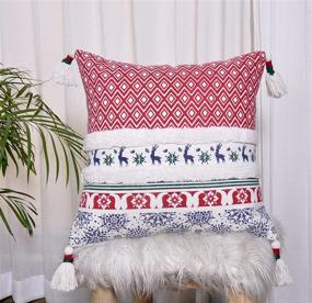 img 4 attached to 🎁 KEMA Hand Tufted Cotton Boho Christmas Throw Pillow Covers - Red-White 20x20 Inch - Perfect Gift for Living Room, Bedroom, Couch - Pack of 1