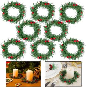 img 4 attached to Pack of 8 4-inch Christmas Candle Rings - Xmas Red Artificial Berry Candle Rings with 🕯️ Grass Small Wreaths | Ideal for Pillar Candle Holders, Rustic Weddings, Centerpieces | Christmas Holiday Home Tabletop Decor